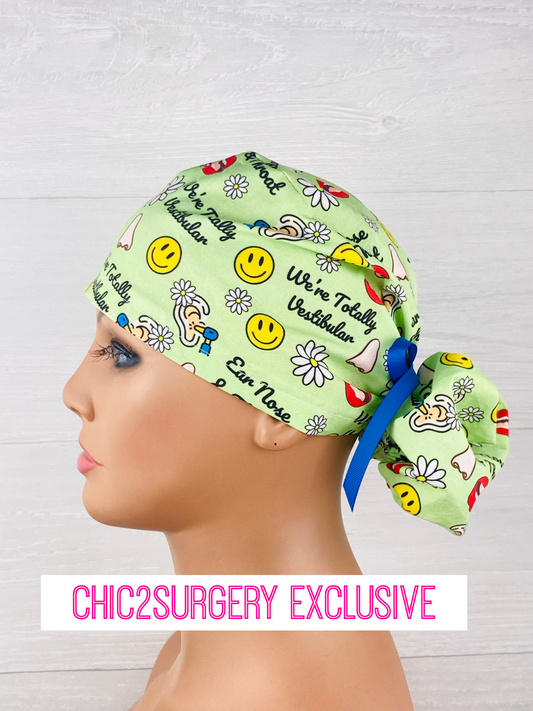 Totally Vestibular ENT Ponytail Scrub Cap handmade ENT surgical scrub cap made in USA
