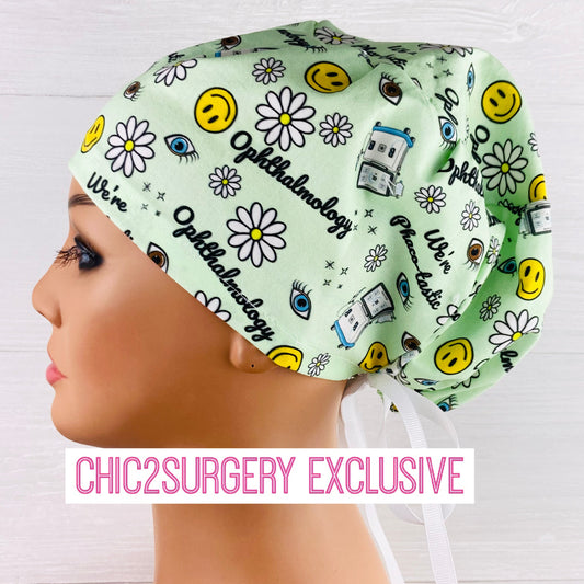 We're Phaco-tastic Tieback - Ophthalmology Scrub Hat ophthalmology scrub cap handmade in USA for eye surgery professionals