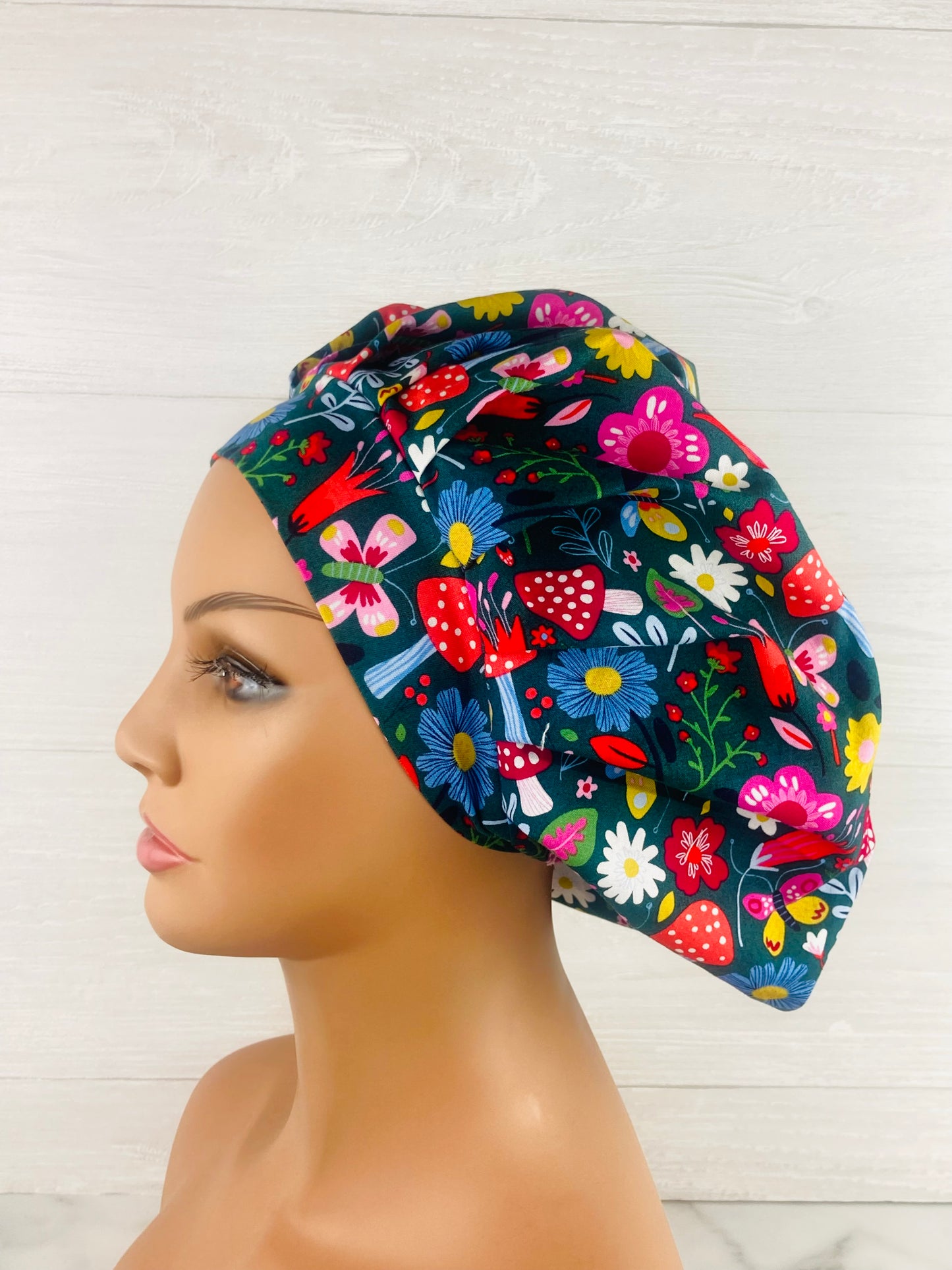 Mushroom Floral Bouffant Scrub Cap