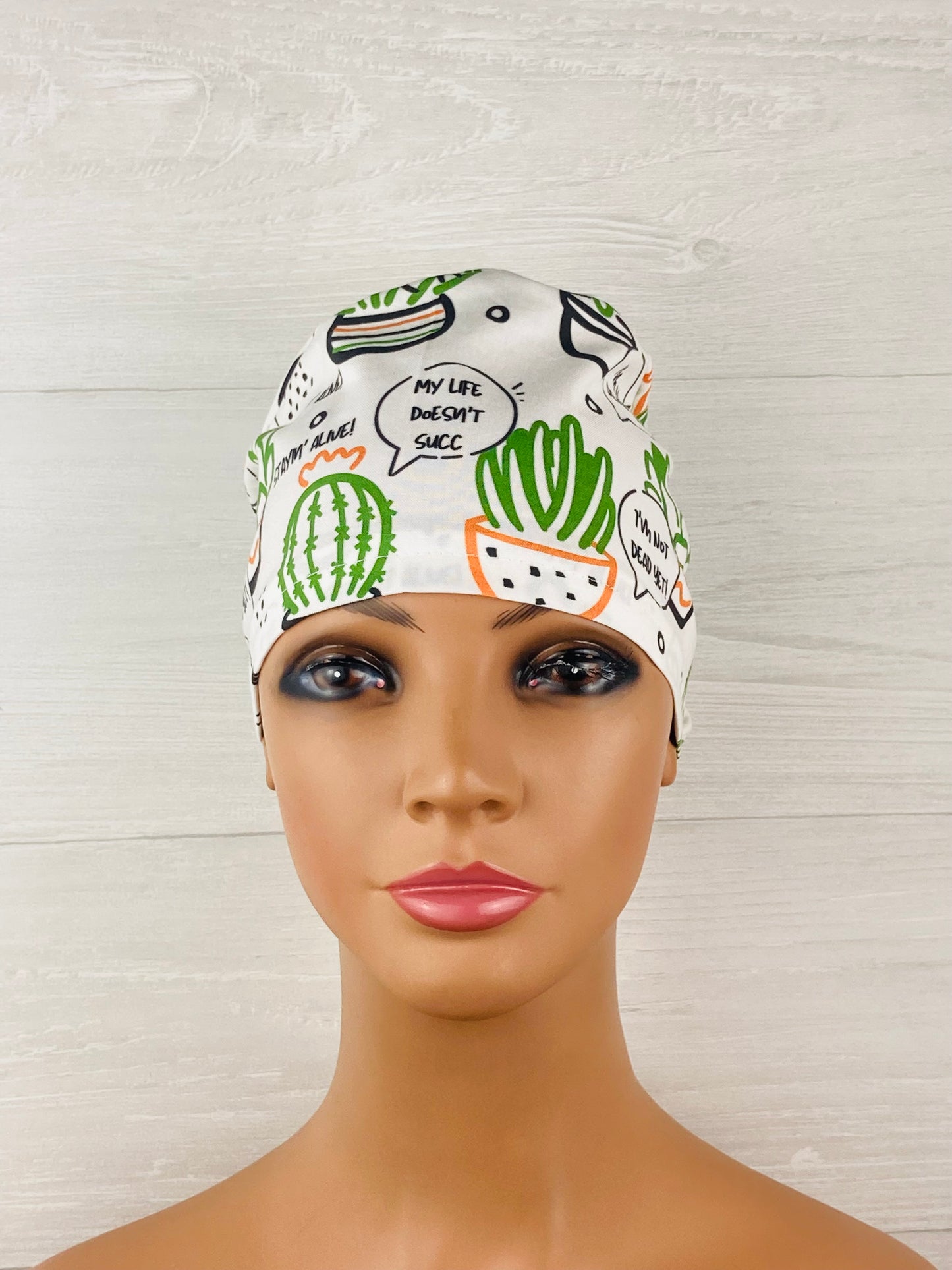 Stayin' Alive Plant Ponytail Scrub Cap