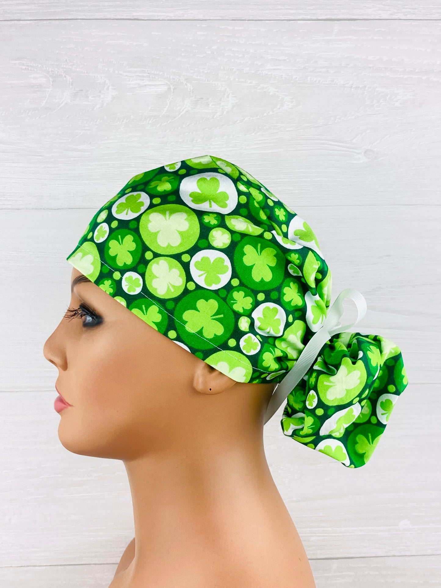 St Patricks's Day Clovers and Circles Ponytail Hat