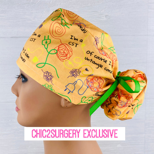 Untangle Cords Ponytail Scrub Cap funny sarcastic handmade scrub cap