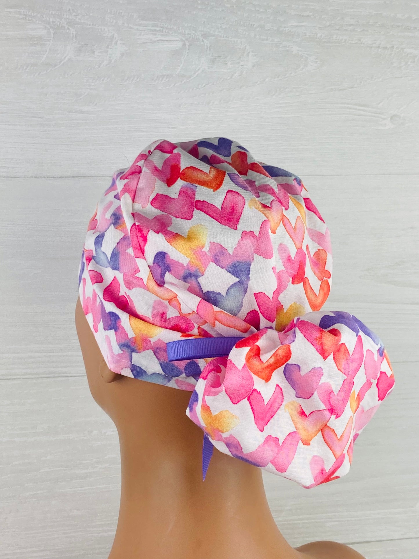 Valentines Watercolor Hearts Ponytail Hat