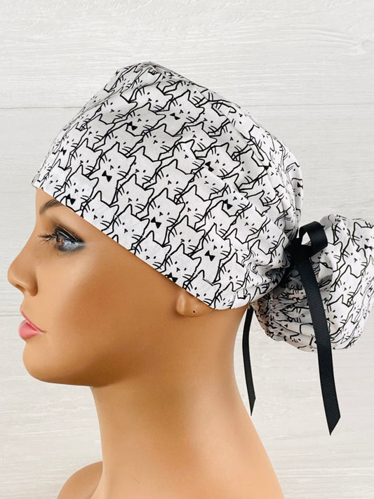 Cats on White Ponytail Hat