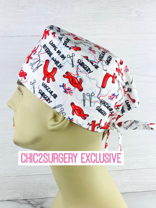Living in an Arterial World Men's Scrub Hat vascular surgery scrub cap handmade in USA premium cotton
