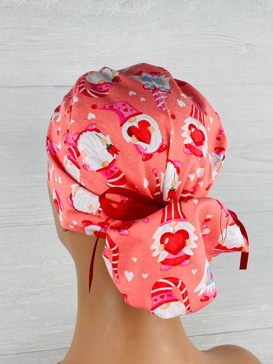 Vanentines Gnomes on Coral Ponytail Hat