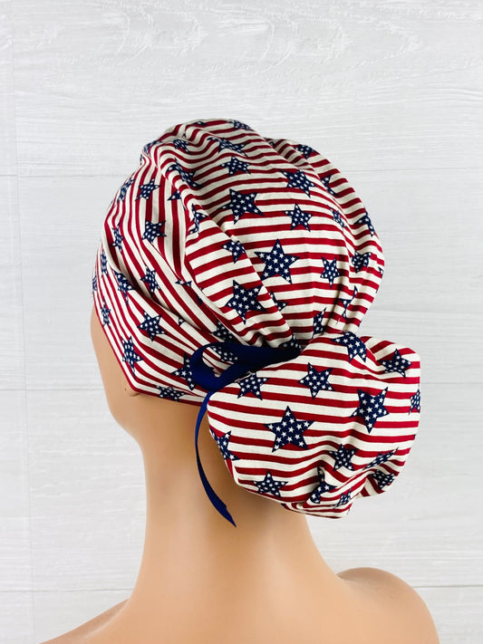Patriotic Stars and Stripes Ponytail Hat
