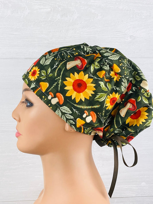 Mushrooms and Sunflowers Women's Tieback Hat