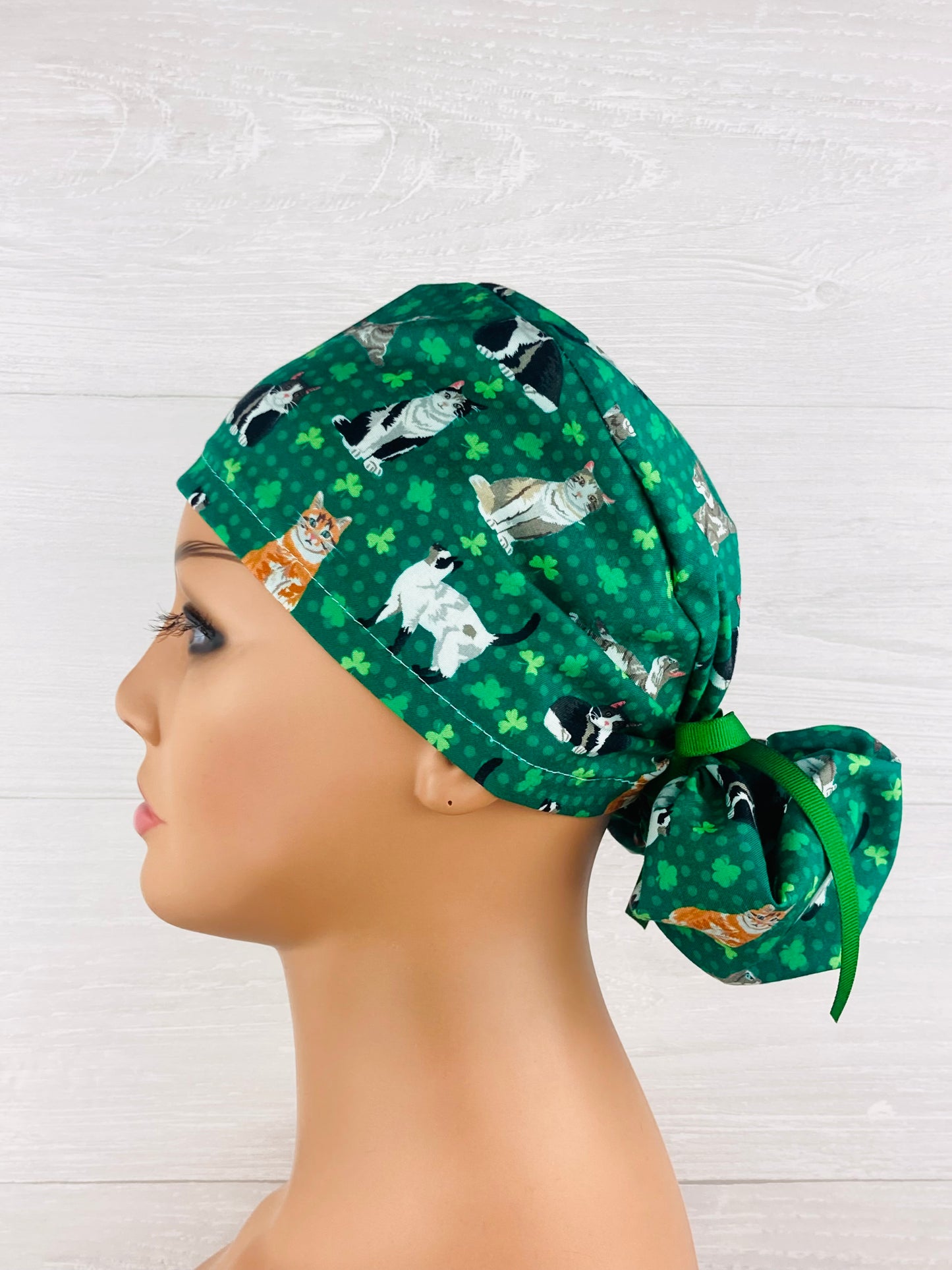 St Patricks's Day Cats and Clovers Ponytail Hat