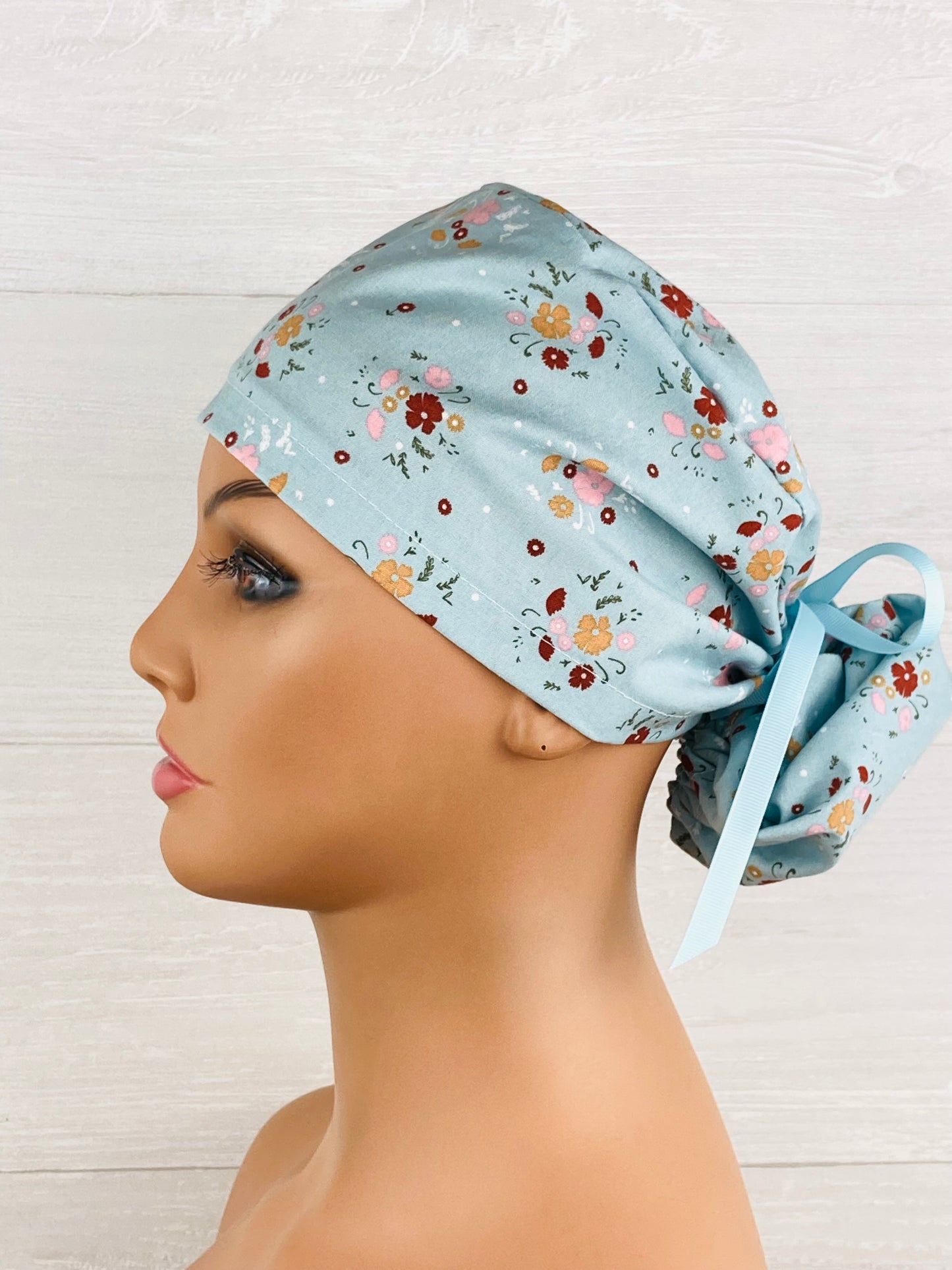 Dusty Blue Floral Ponytail Hat