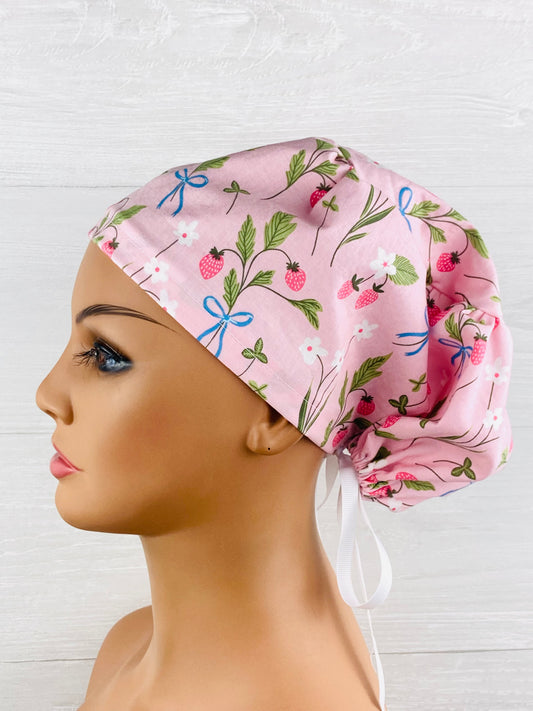 Strawberry Floral Bow Women's Tieback Hat