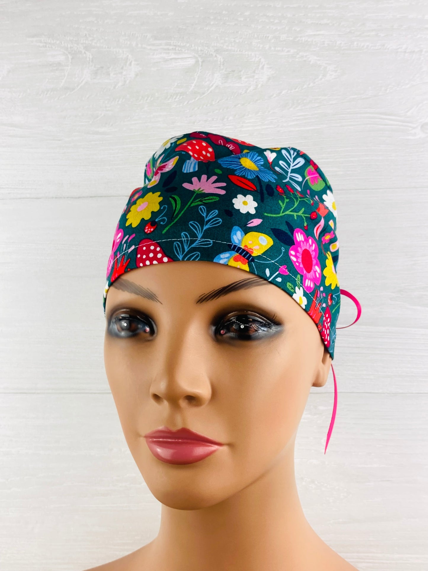 Mushroom Floral Ponytail Scrub Hat