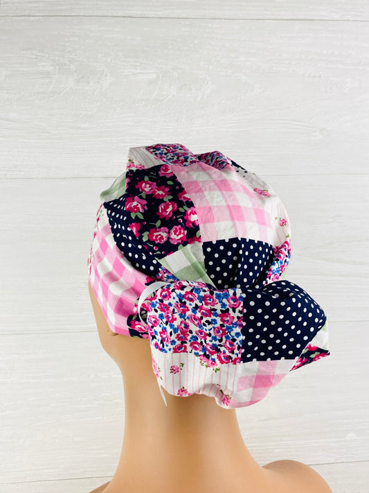 Purple Patchwork Floral Ponytail Hat