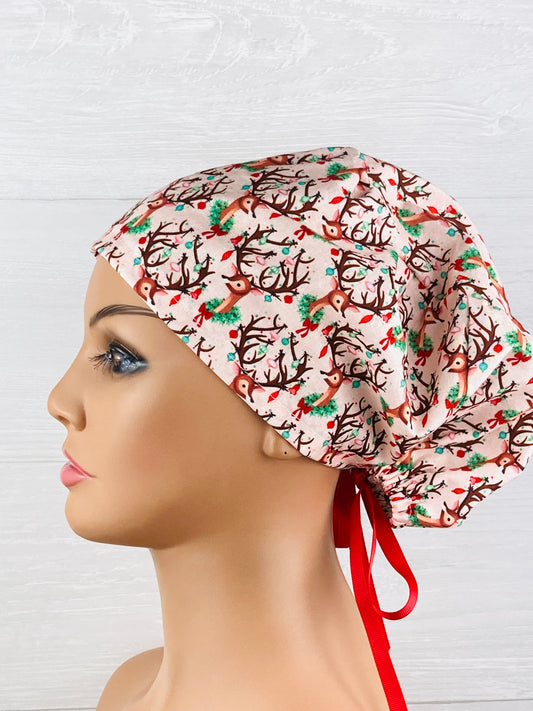 Reindeer on Pink Women's Tieback Hat