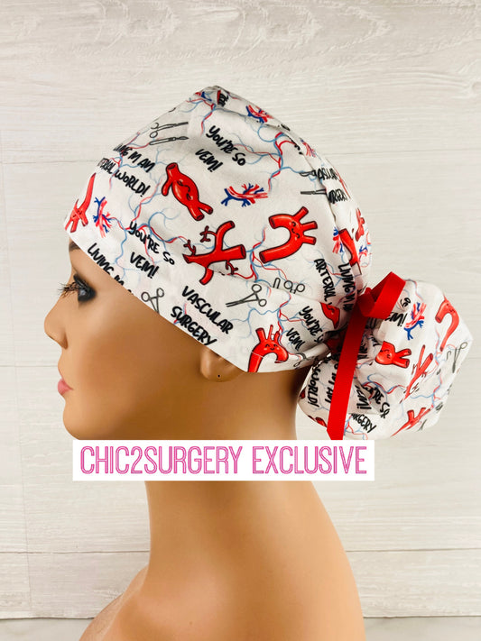 Living in an Arterial World Vascular Surgery Ponytail Hat vascular surgery scrub cap handmade in USA premium cotton