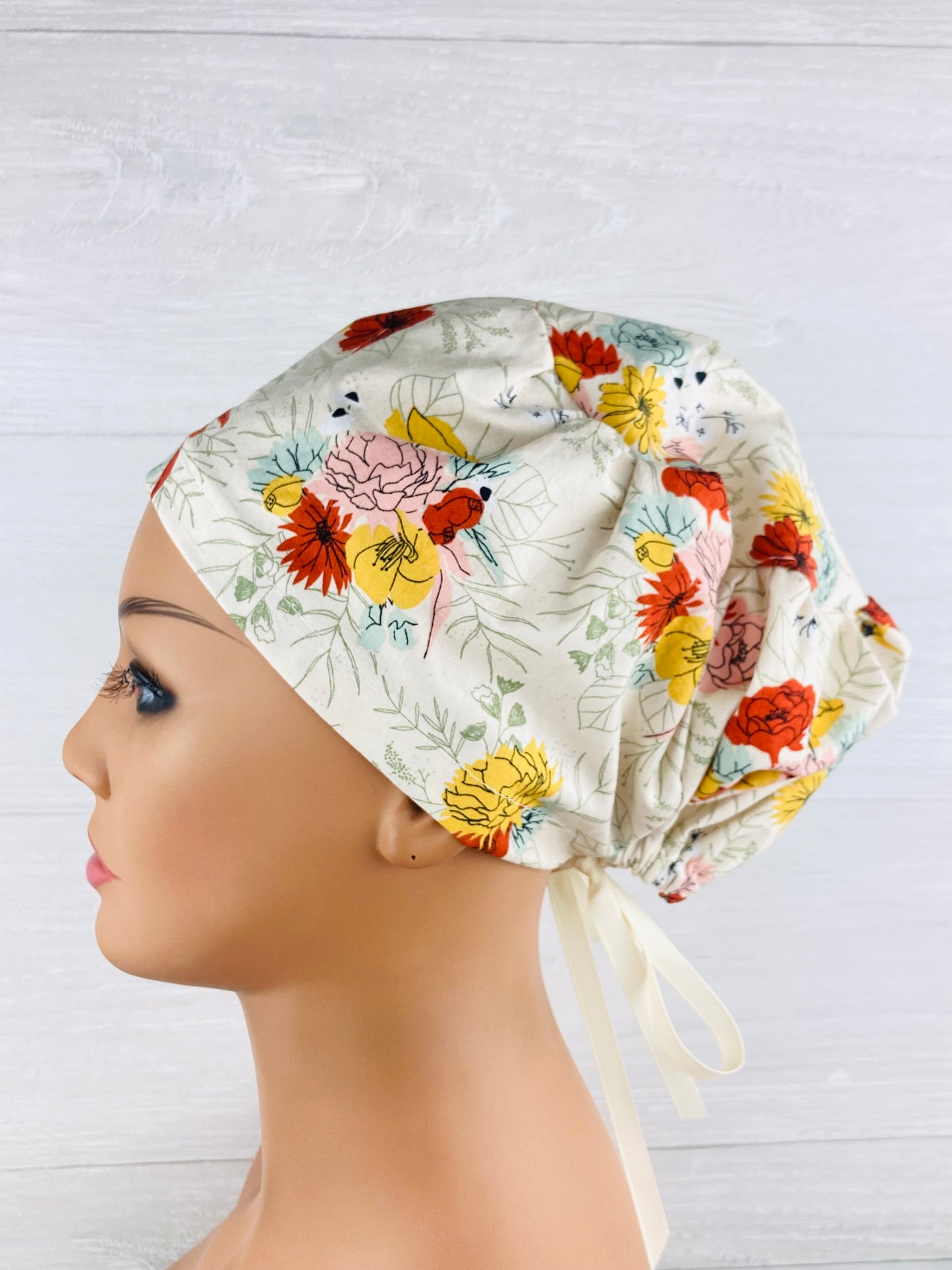 Cream Floral Women's Tieback Hat