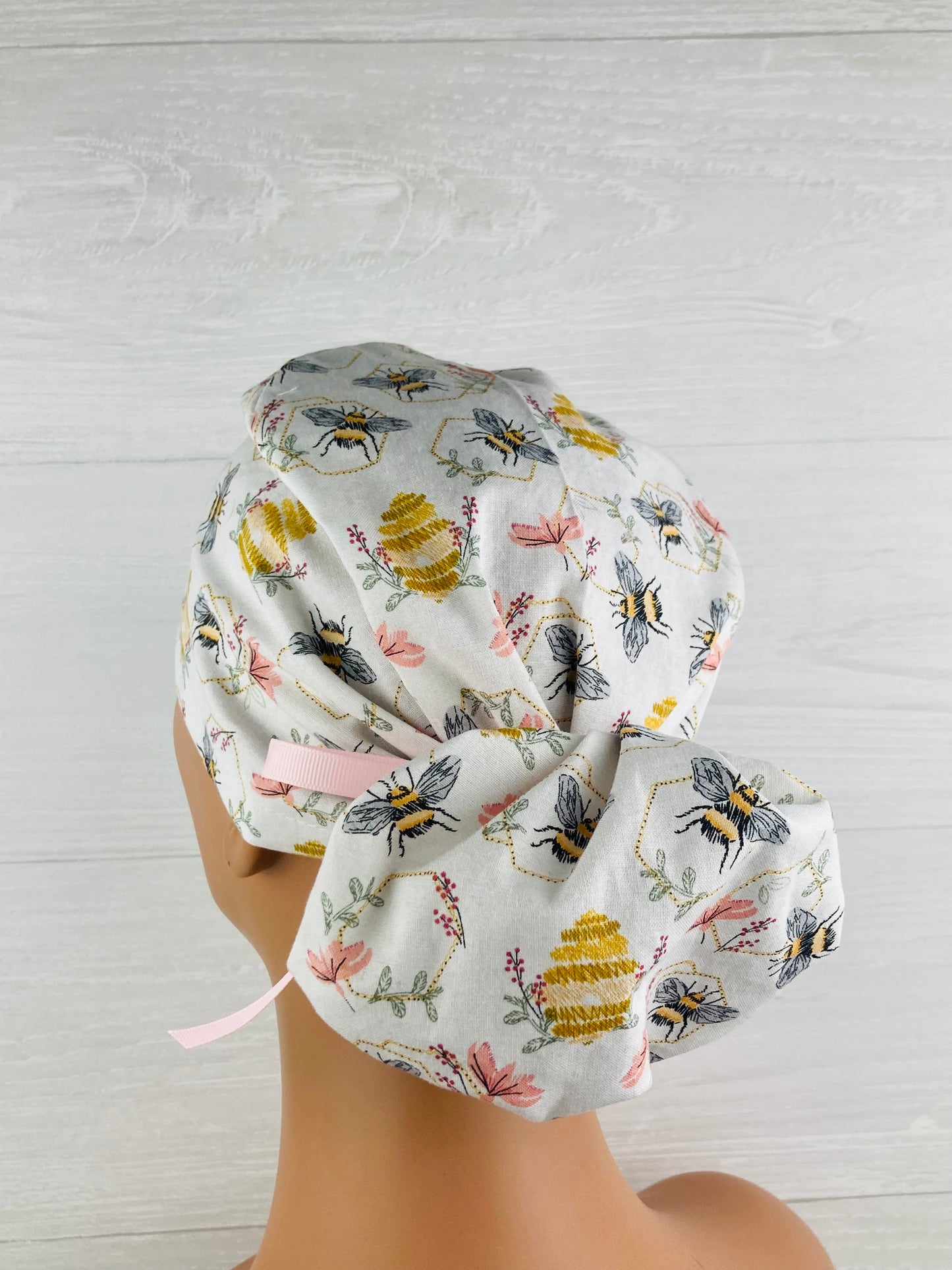 Bees on Cream Ponytail Hat