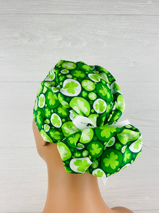 St Patricks's Day Clovers and Circles Ponytail Hat