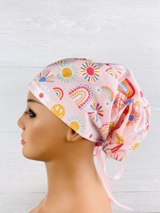Retro Smiley Face Floral Women's Tieback Hat