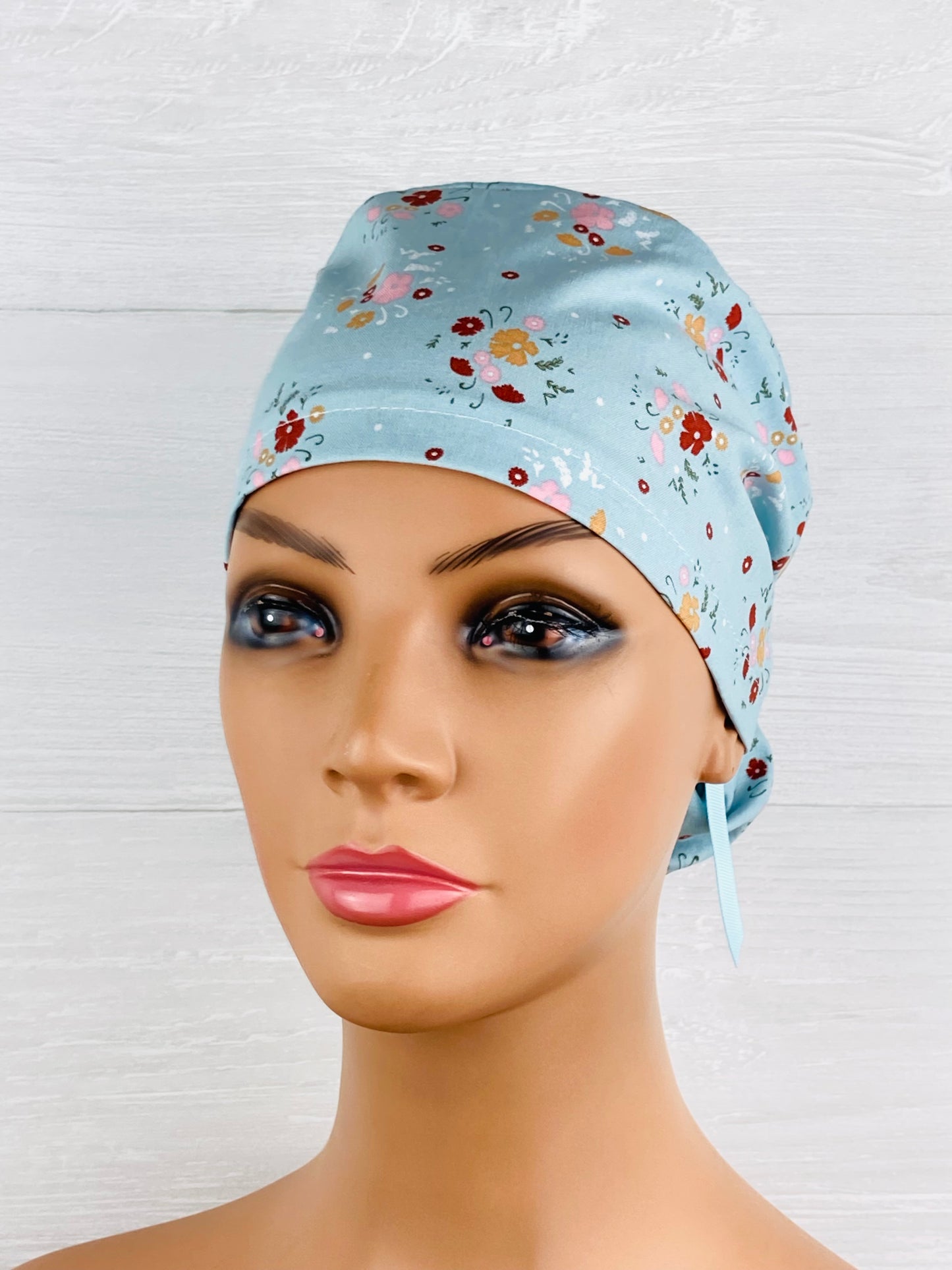Dusty Blue Floral Ponytail Hat