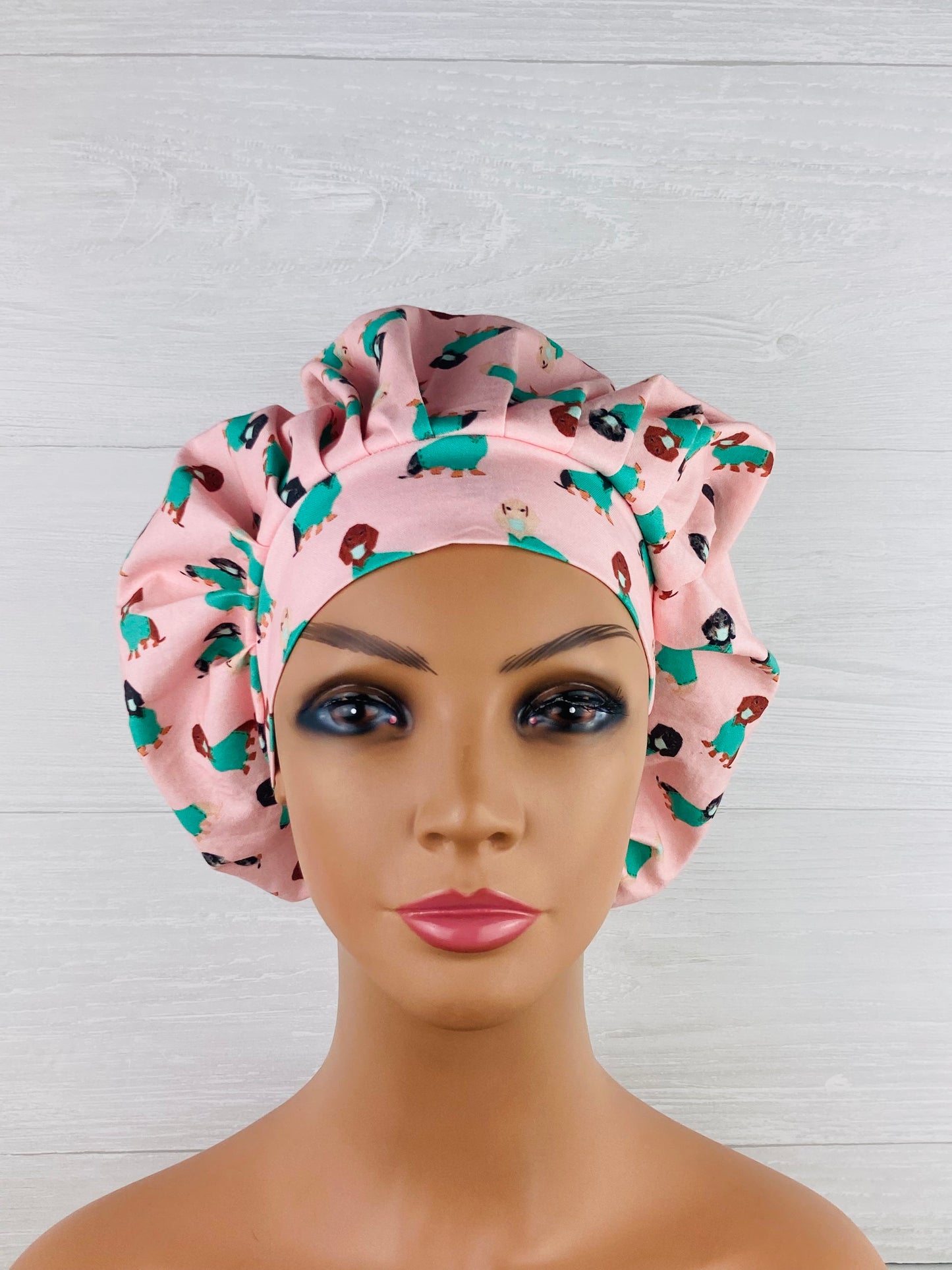 Dachshunds on Pink Bouffant Scrub Cap