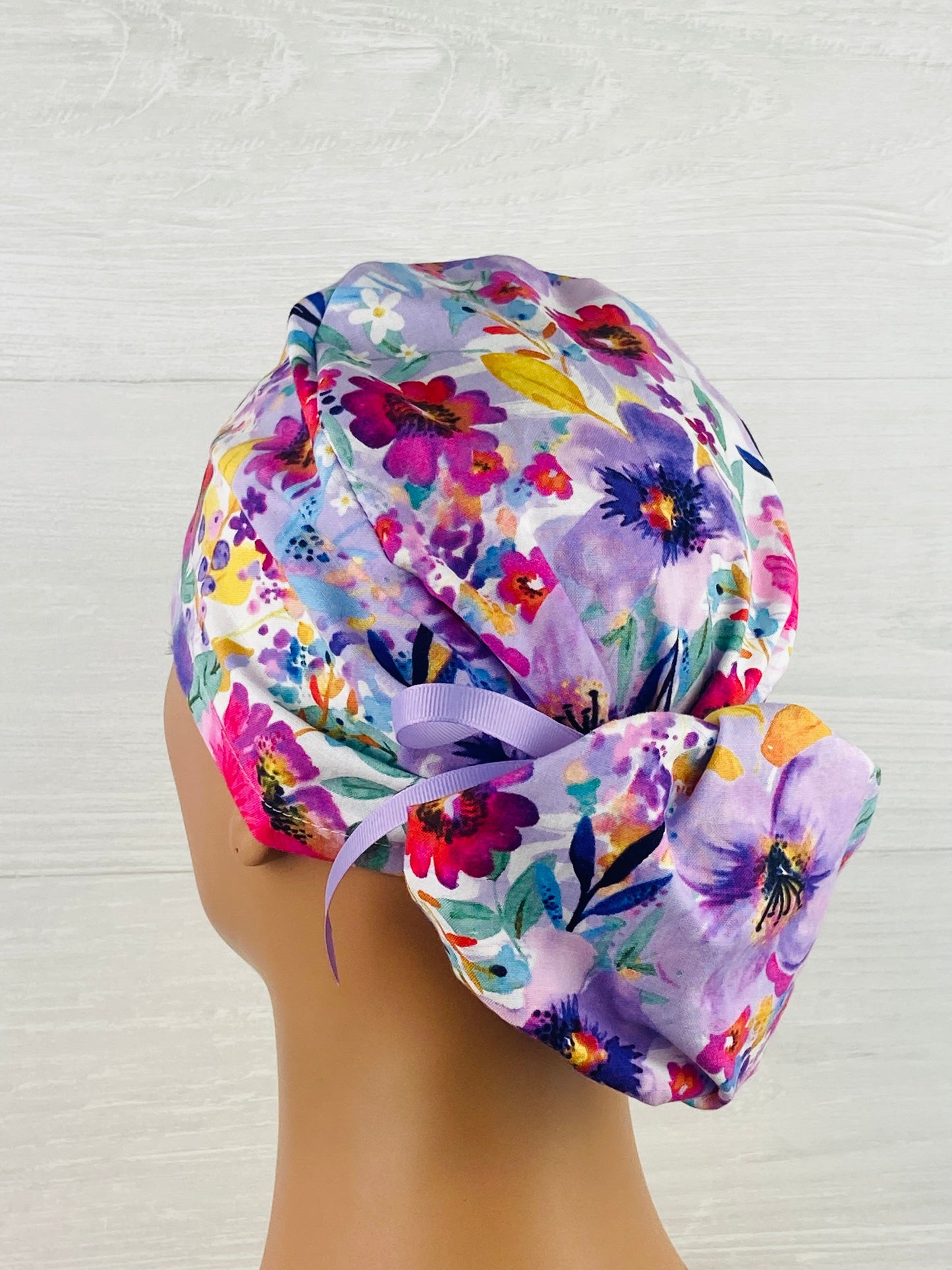 Pink and Purple Floral Ponytail Hat