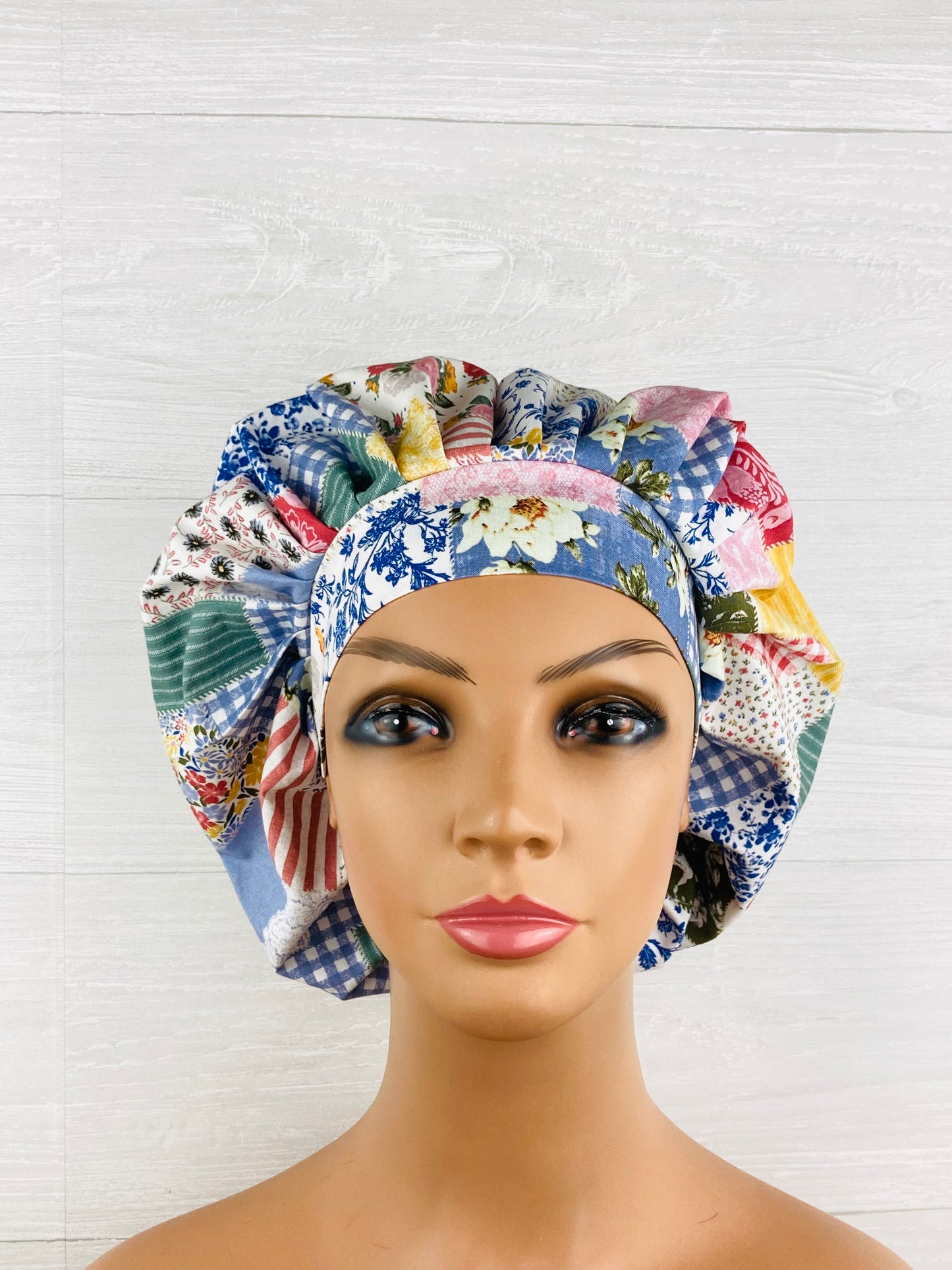 Boho Patch Floral Bouffant Scrub Cap