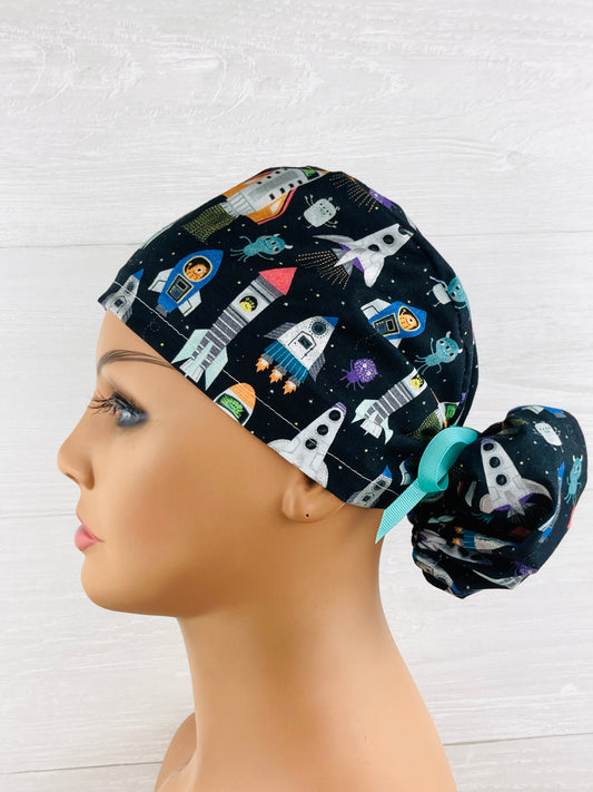 Aliens and Rockets Ponytail Hat