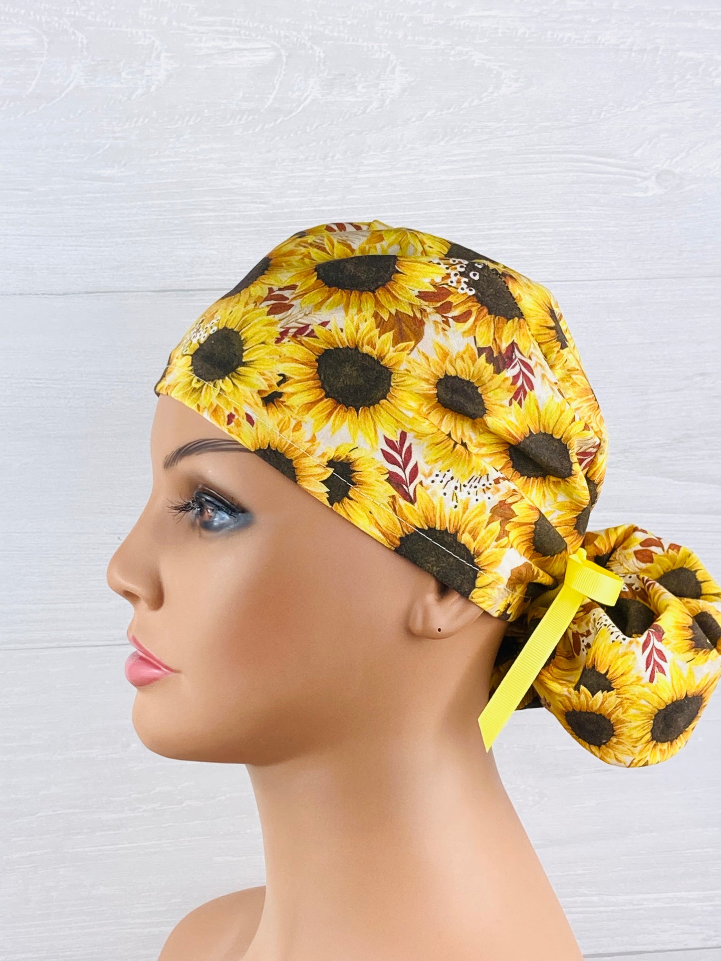 Autumn Sunflowers Ponytail Scrub Hat