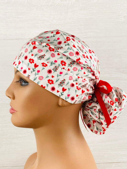 Valentines Floral Red Ponytail Hat