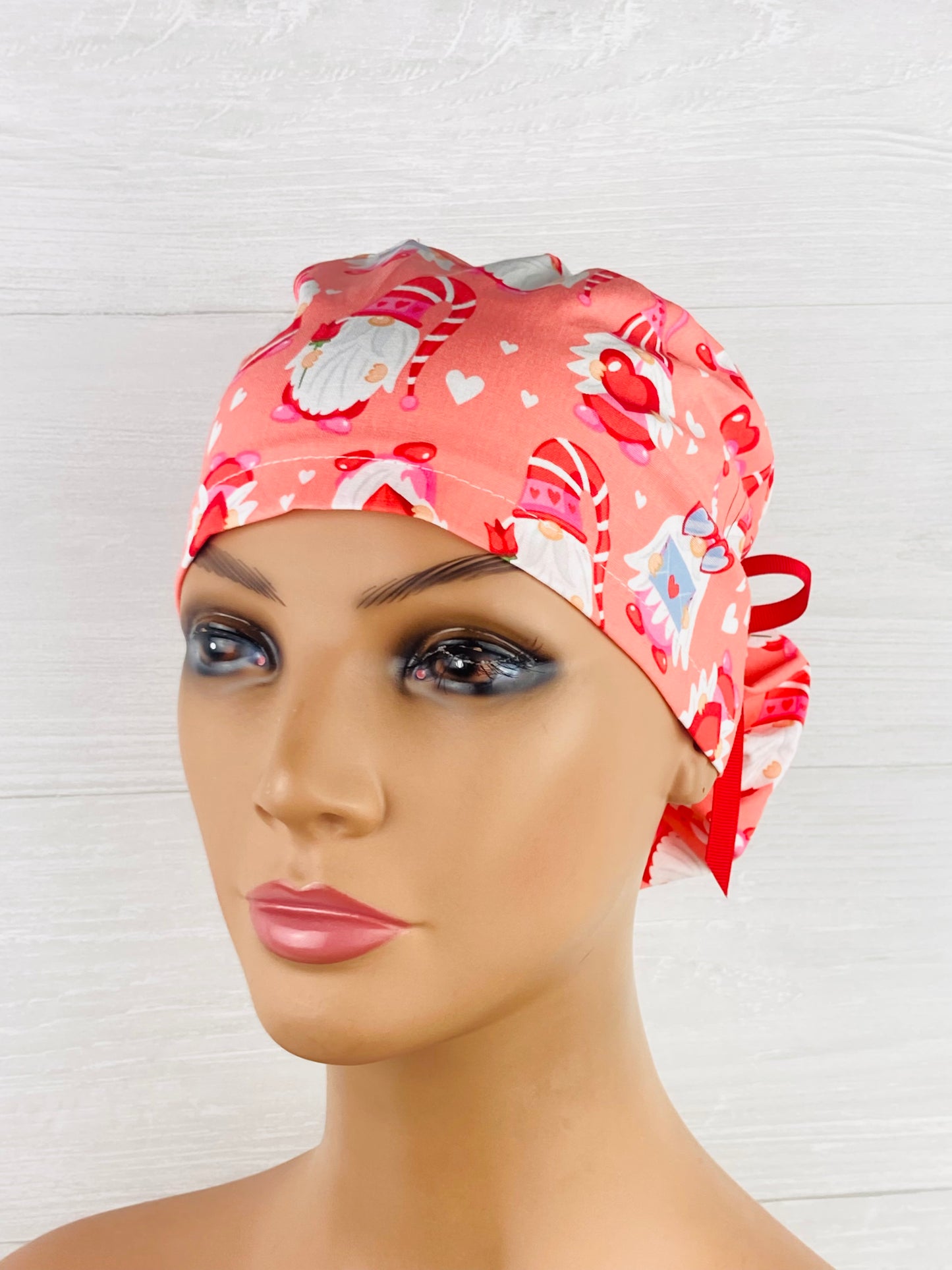 Vanentines Gnomes on Coral Ponytail Hat