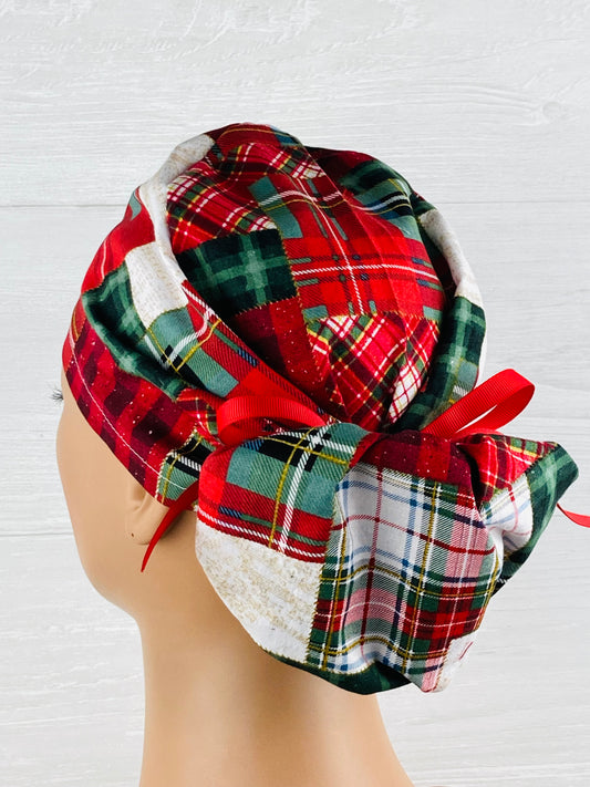 Christmas Patchwork Ponytail Hat