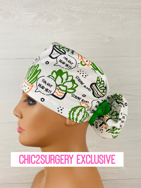 Stayin' Alive Plant Ponytail Scrub Cap