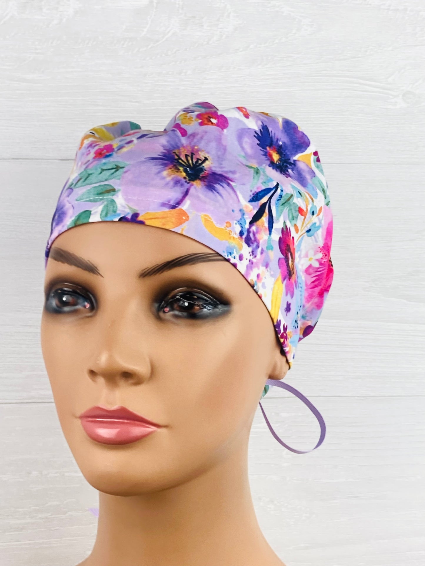 Pink and Purple Floral Women's Tieback Hat