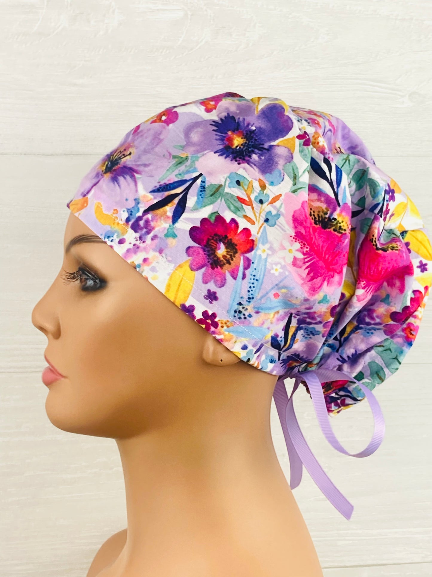 Pink and Purple Floral Women's Tieback Hat