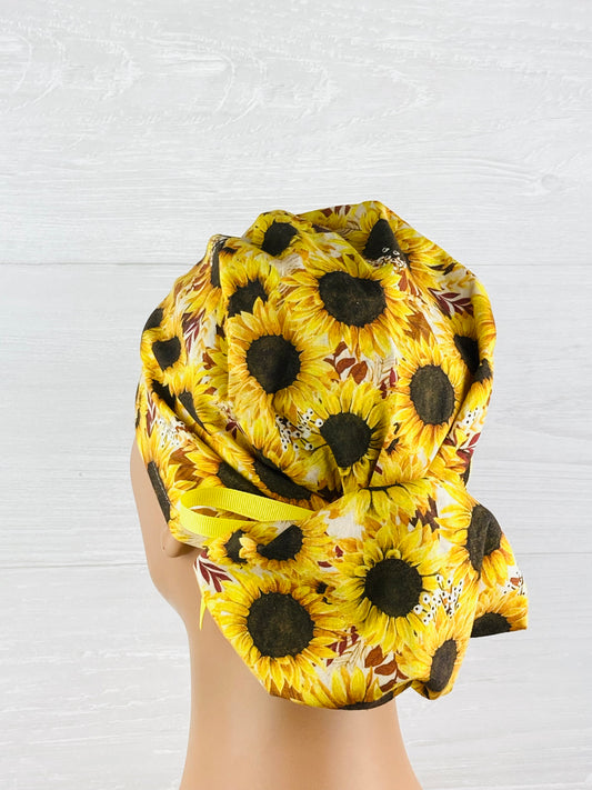 Autumn Sunflowers Ponytail Scrub Hat