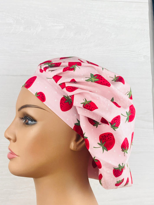 Strawberry Dot Bouffant Scrub Cap