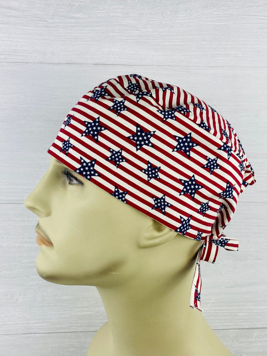 Patriotic Stars and Stripes Men's Scrub Hat