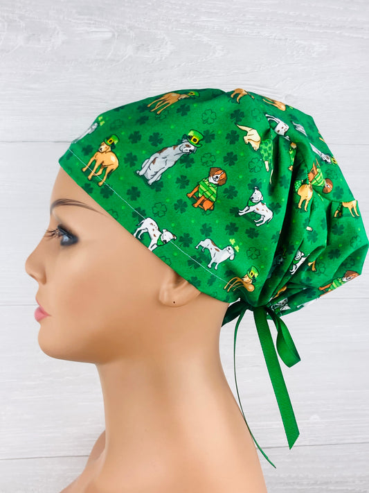 St Patricks's Day Dogs with Hats Women's Tieback Hat