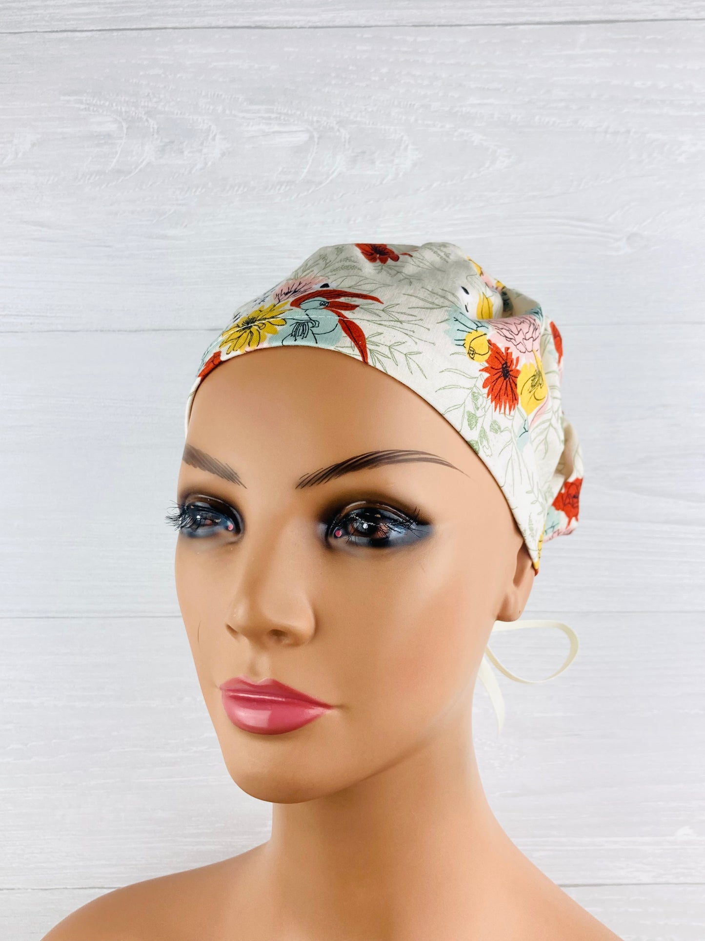 Cream Floral Women's Tieback Hat