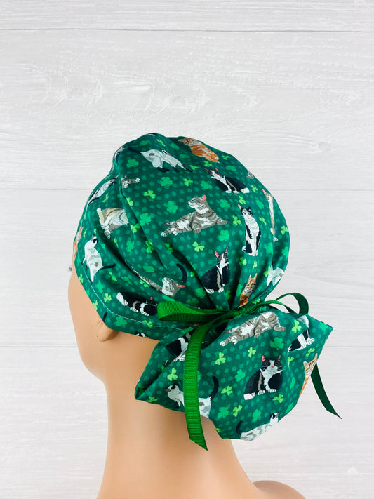 St Patricks's Day Cats and Clovers Ponytail Hat