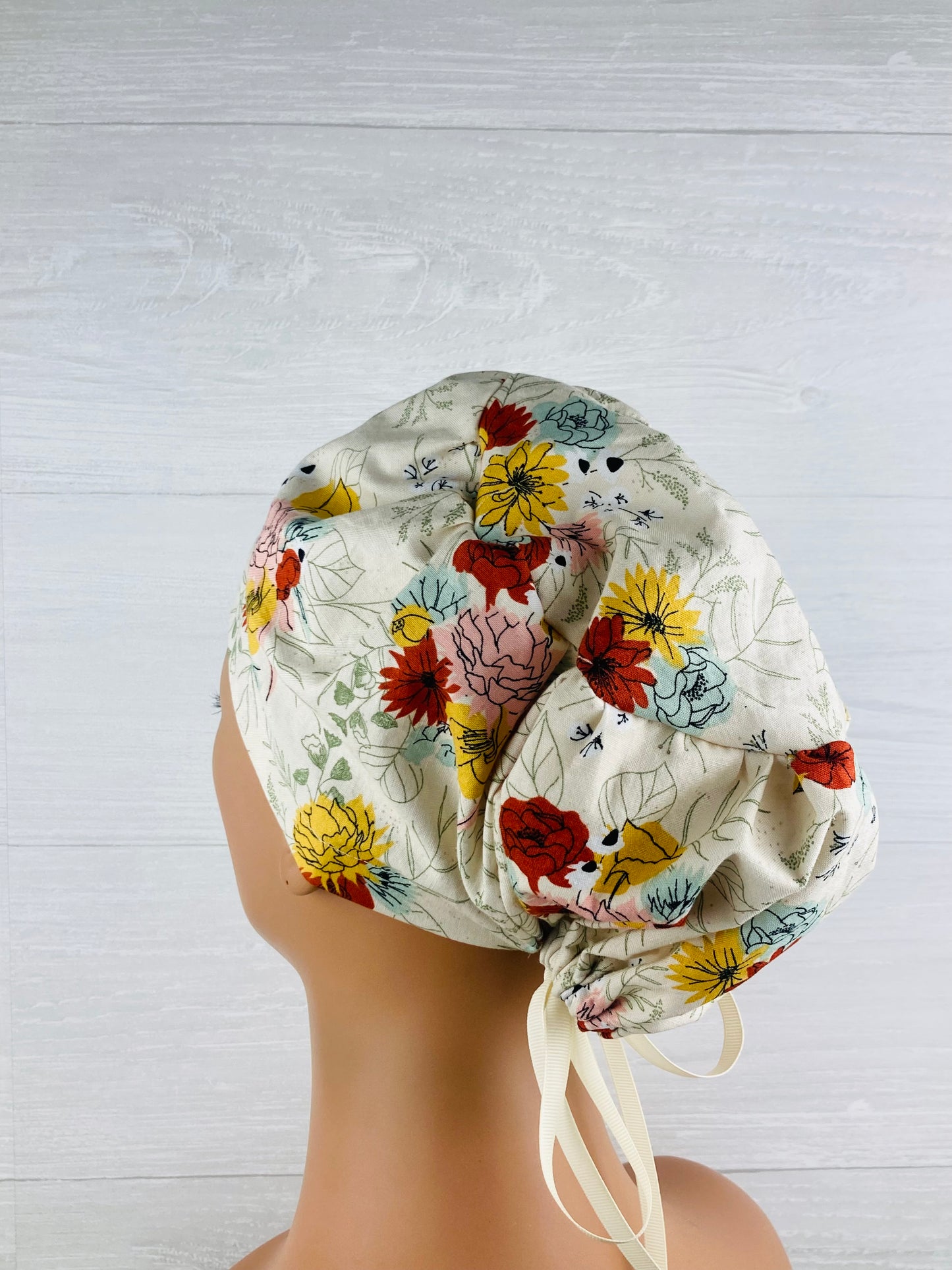 Cream Floral Women's Tieback Hat