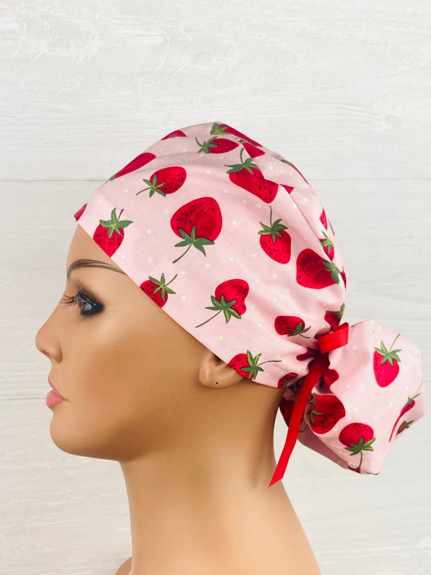 Strawberry Dot Ponytail Hat