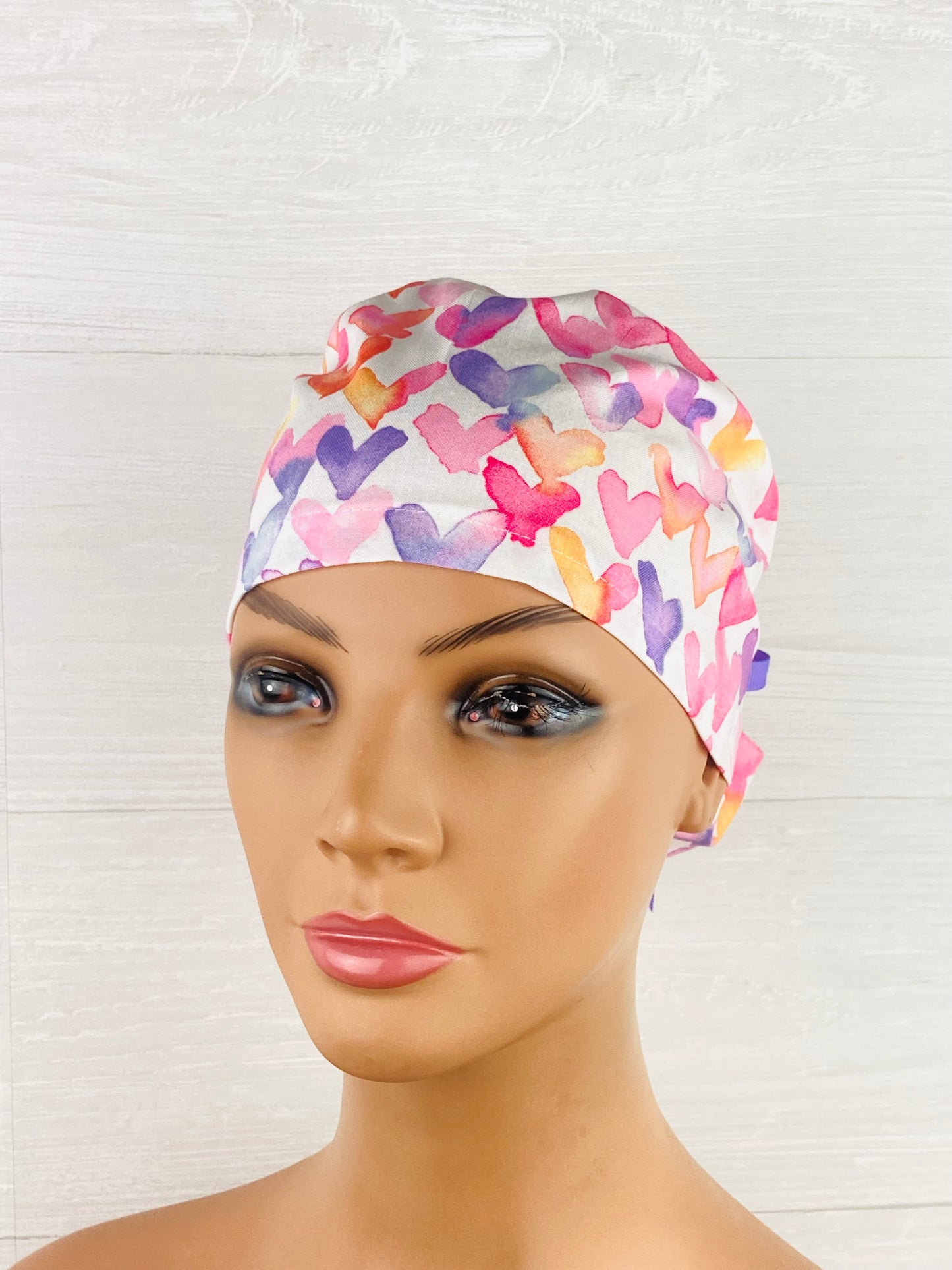 Valentines Watercolor Hearts Ponytail Hat