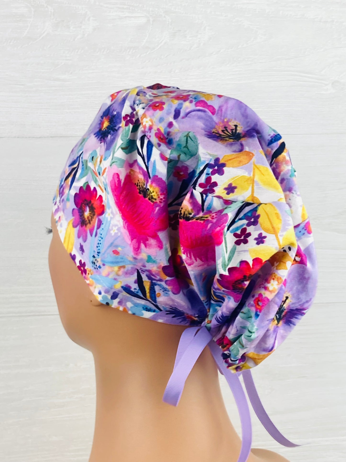 Pink and Purple Floral Women's Tieback Hat