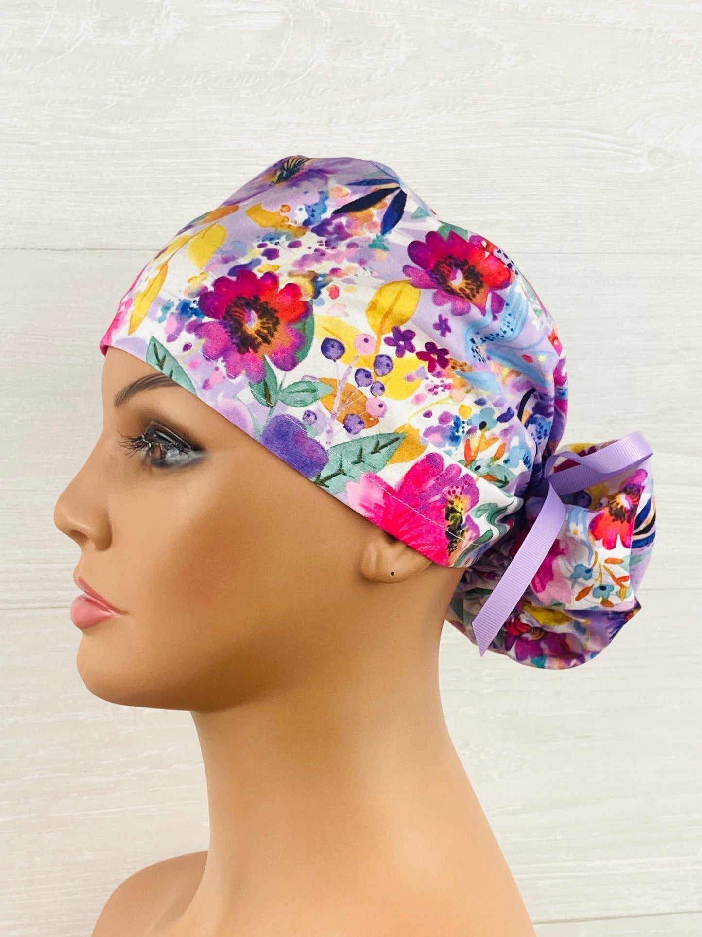 Pink and Purple Floral Ponytail Hat