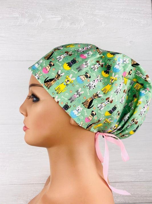 Easter Dogs on Blue Women's Tieback Hat