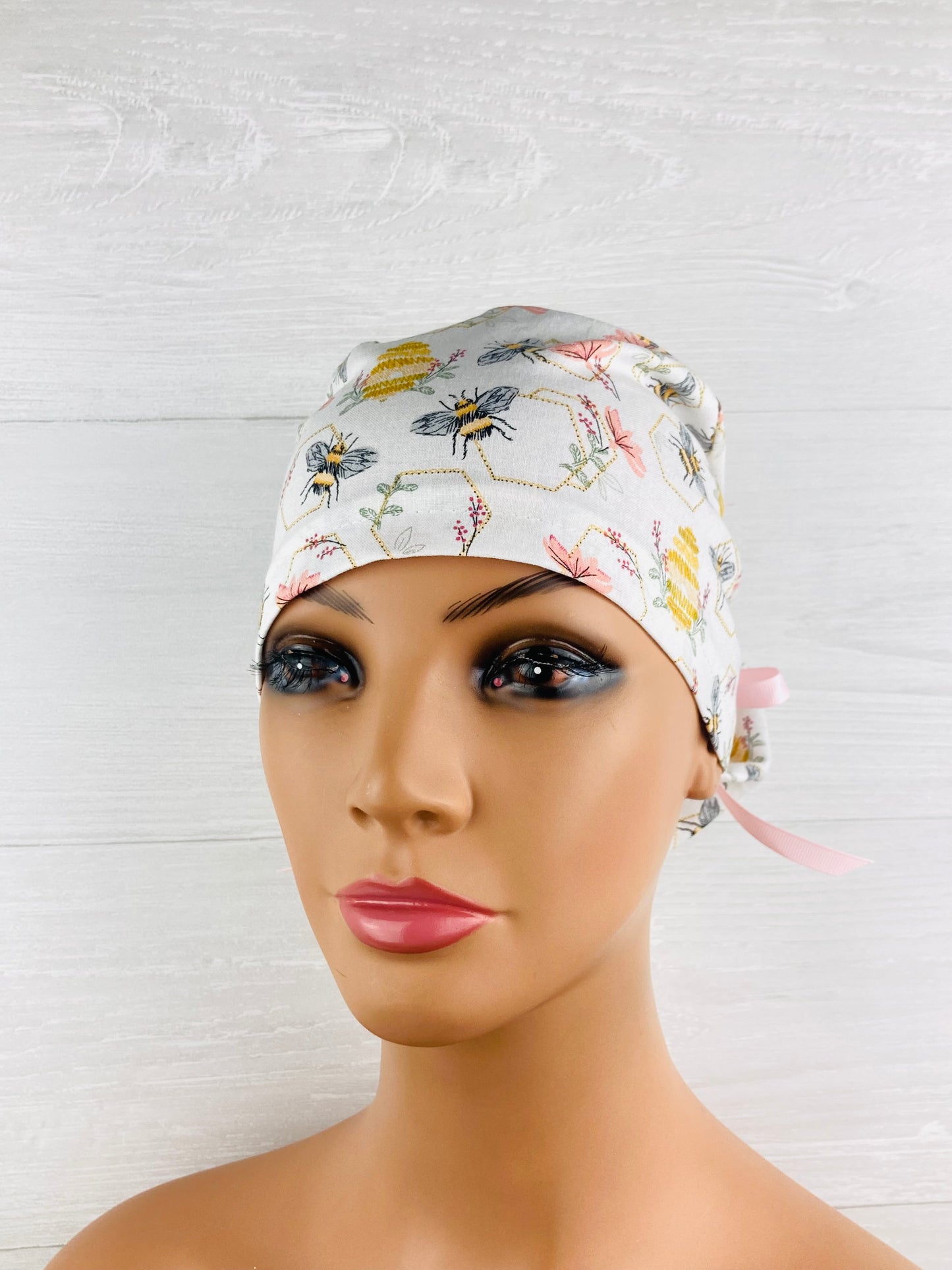 Bees on Cream Ponytail Hat