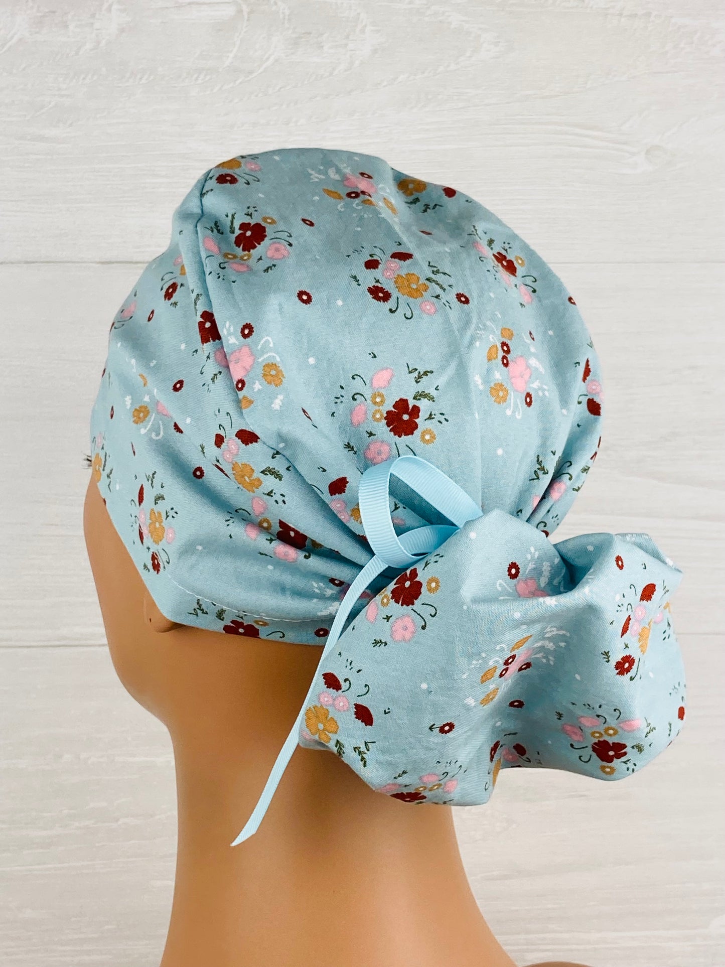 Dusty Blue Floral Ponytail Hat