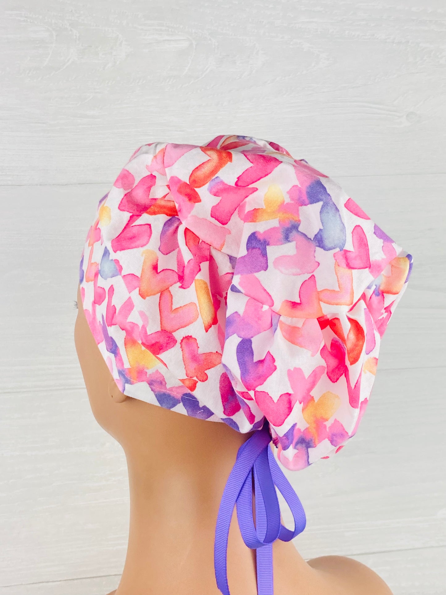 Valentines Watercolor Hearts Womens Tieback Hat